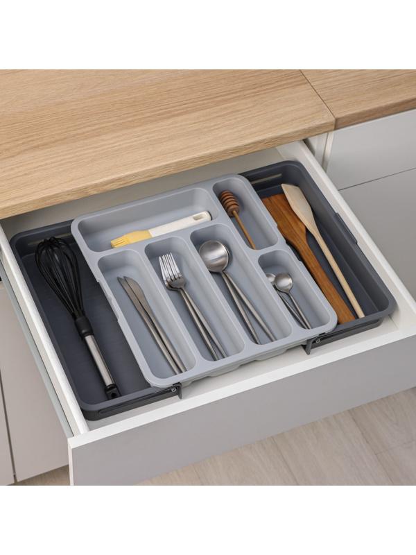 Лоток для столовых приборов, раздвижной, 31×35,5×5,5 см, 5 отделениий, цвет серый
