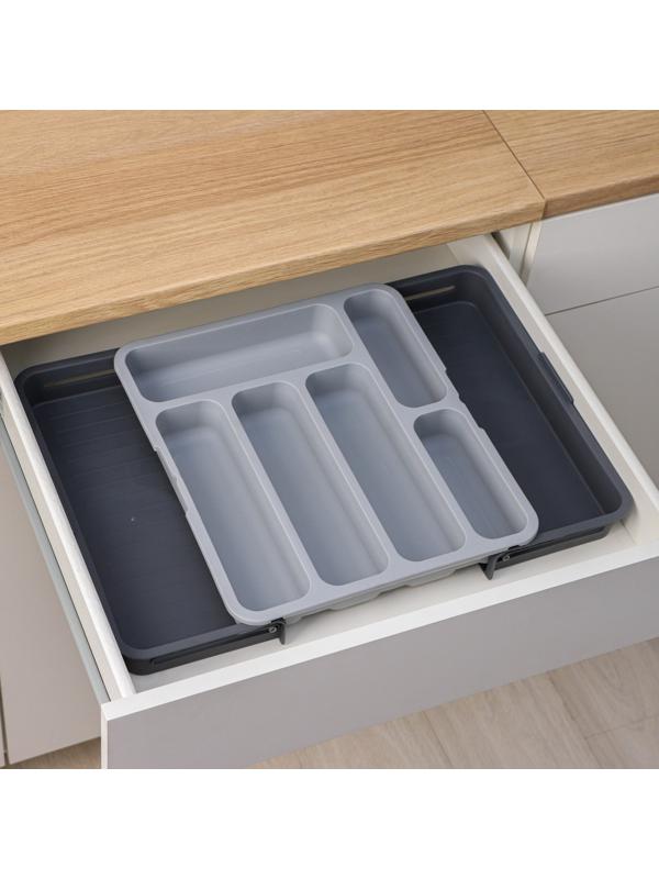 Лоток для столовых приборов, раздвижной, 31×35,5×5,5 см, 5 отделениий, цвет серый