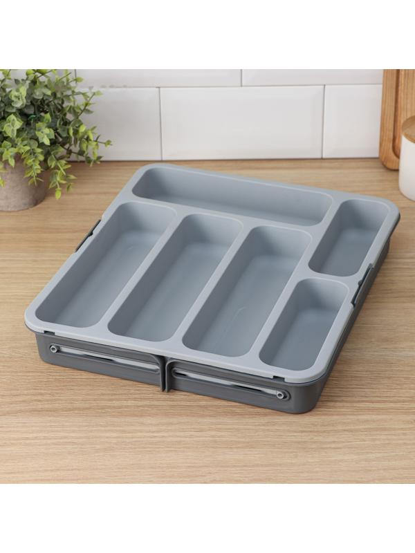 Лоток для столовых приборов, раздвижной, 31×35,5×5,5 см, 5 отделениий, цвет серый