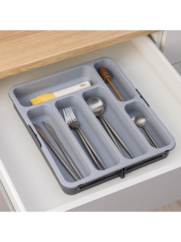 Лоток для столовых приборов, раздвижной, 31×35,5×5,5 см, 5 отделениий, цвет серый