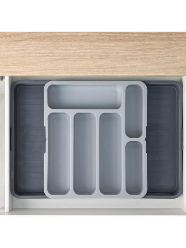 Лоток для столовых приборов, раздвижной, 31×35,5×5,5 см, 5 отделениий, цвет серый