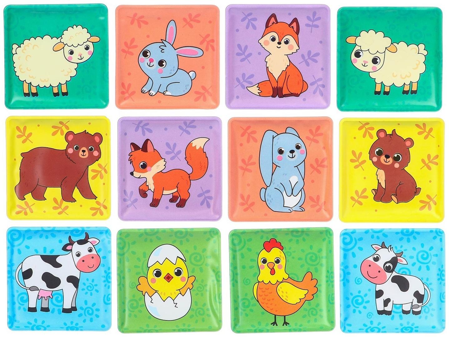 Мемо-игра: развивающие наклейки - присоски многоразовые для игры в ванной «Мамы и малыши» найди пару, 6 пар, 12 стикеров EVA