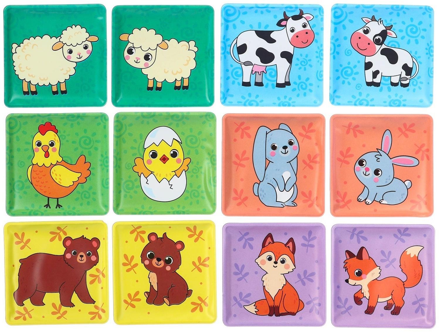 Мемо-игра: развивающие наклейки - присоски многоразовые для игры в ванной «Мамы и малыши» найди пару, 6 пар, 12 стикеров EVA