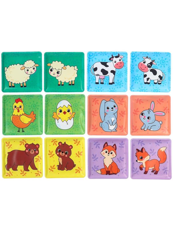 Мемо-игра: развивающие наклейки - присоски многоразовые для игры в ванной «Мамы и малыши» найди пару, 6 пар, 12 стикеров EVA