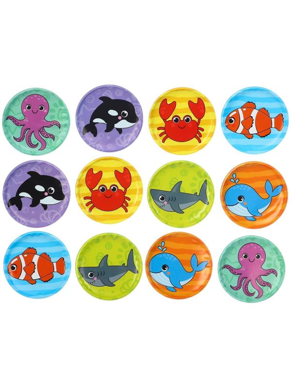 Мемо-игра: развивающие наклейки - присоски многоразовые для игры в ванной «Морские животные» найди пару, 6 пар,12 стикеров EVA