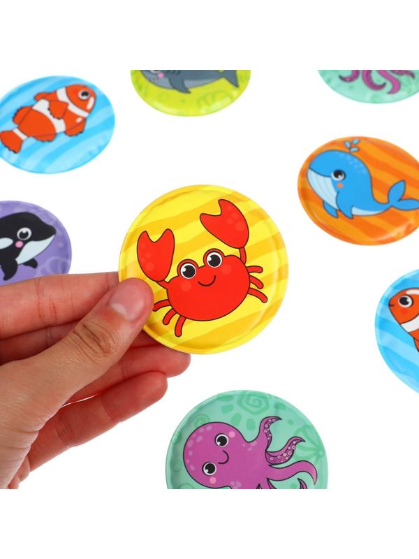 Мемо-игра: развивающие наклейки - присоски многоразовые для игры в ванной «Морские животные» найди пару, 6 пар,12 стикеров EVA