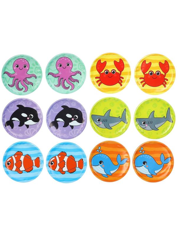 Мемо-игра: развивающие наклейки - присоски многоразовые для игры в ванной «Морские животные» найди пару, 6 пар,12 стикеров EVA