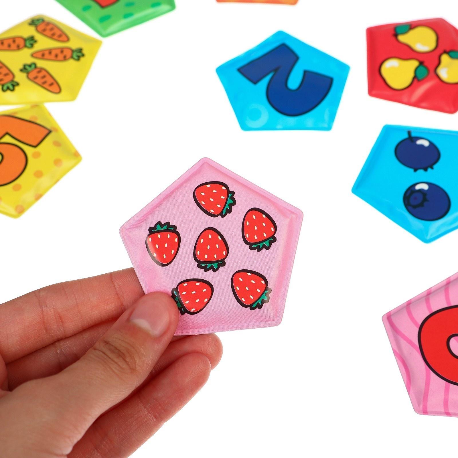 Мемо-игра: развивающие наклейки - присоски многоразовые для игры в ванной «Весёлый счёт» найди пару, 6 пар, 12 стикеров EVA