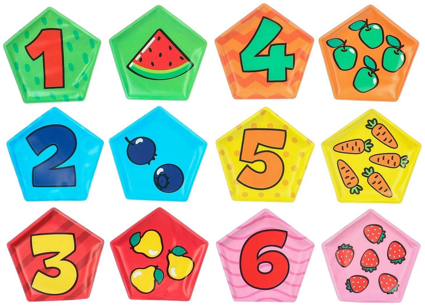 Мемо-игра: развивающие наклейки - присоски многоразовые для игры в ванной «Весёлый счёт» найди пару, 6 пар, 12 стикеров EVA