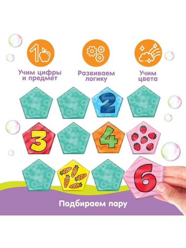 Мемо-игра: развивающие наклейки - присоски многоразовые для игры в ванной «Весёлый счёт» найди пару, 6 пар, 12 стикеров EVA