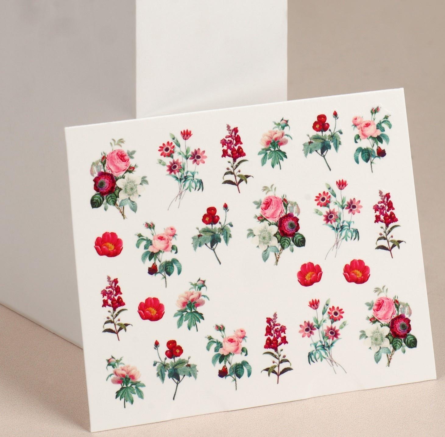 Слайдер - дизайн для ногтей «Flowers», фасовка 6 шт, цвет зелёный/красный/розовый/бордовый