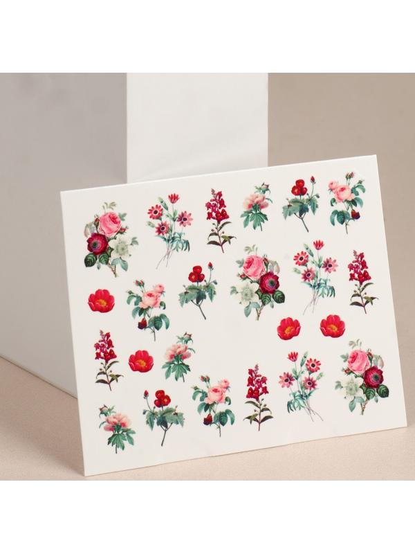 Слайдер - дизайн для ногтей «Flowers», фасовка 6 шт, цвет зелёный/красный/розовый/бордовый