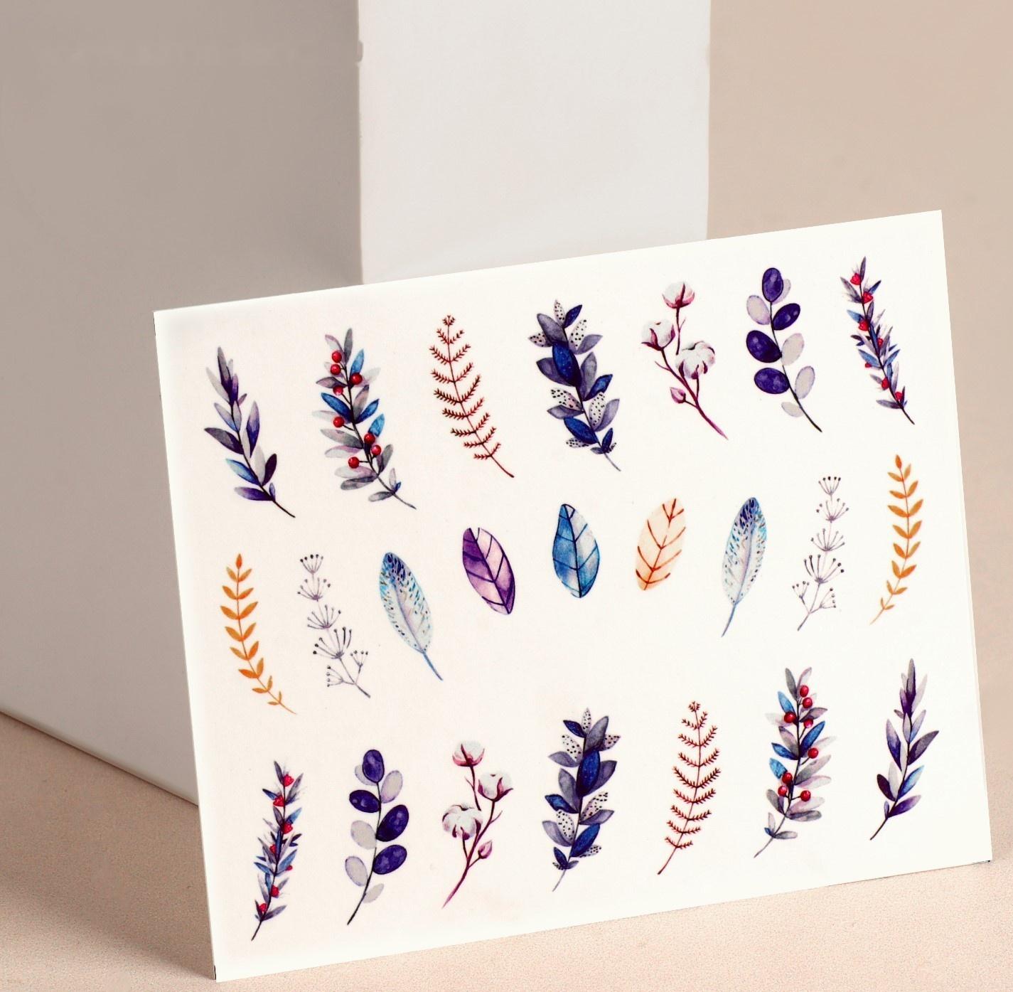 Слайдер-дизайн для ногтей «Веточки», фасовка 6 шт, разноцветный