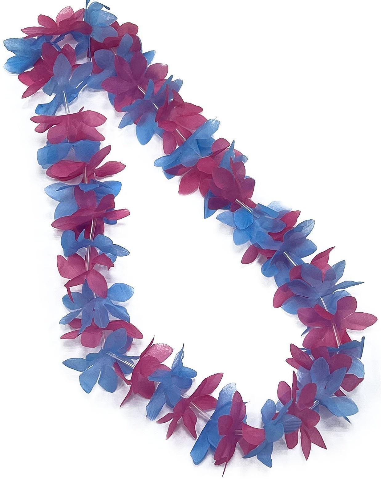 Гавайское ожерелье «Яркие цветы», цвет розово-голубой