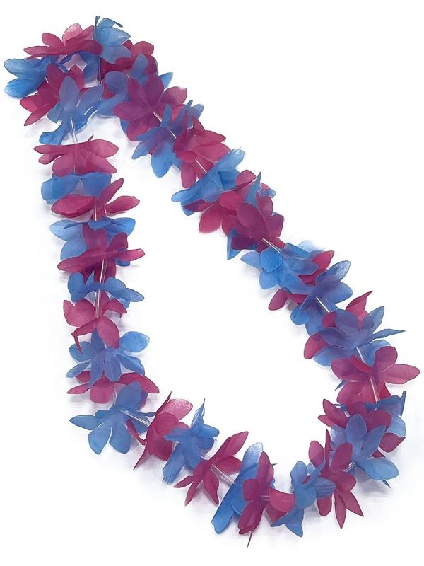 Гавайское ожерелье «Яркие цветы», цвет розово-голубой