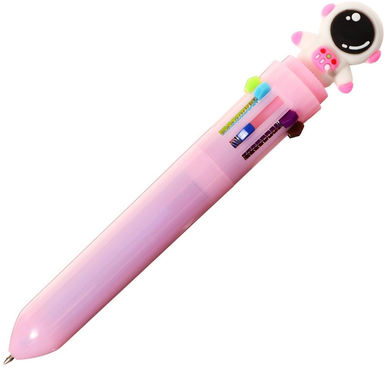 Ручка шариковая автоматическая 10-ти цветная, МИКС Космонавт