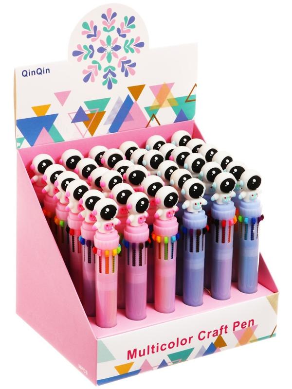 Ручка шариковая автоматическая 10-ти цветная, МИКС Космонавт