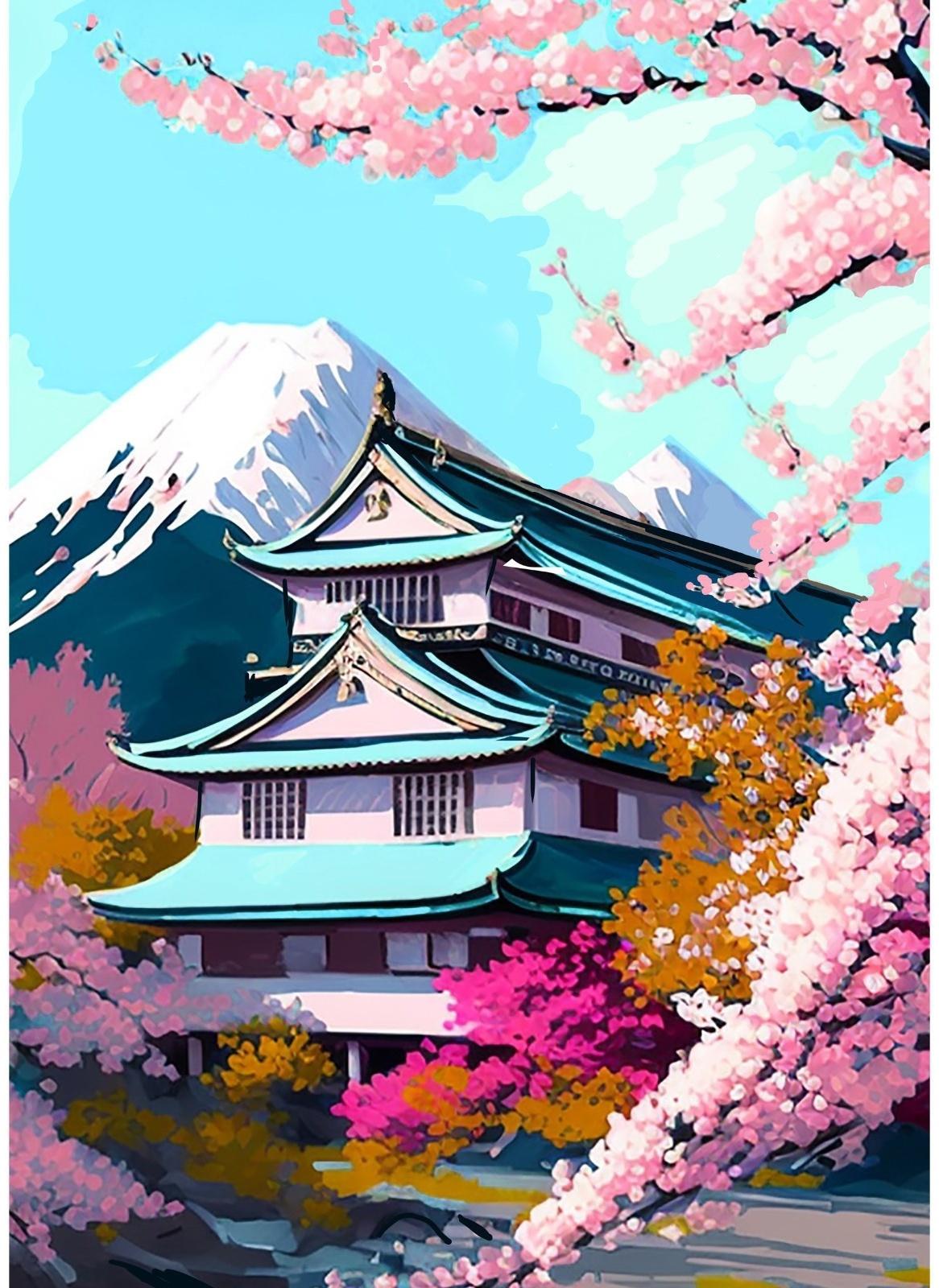 Алмазная вышивка с частичным заполнением на холсте «Сакура»‎, 15 х 21 см, холст