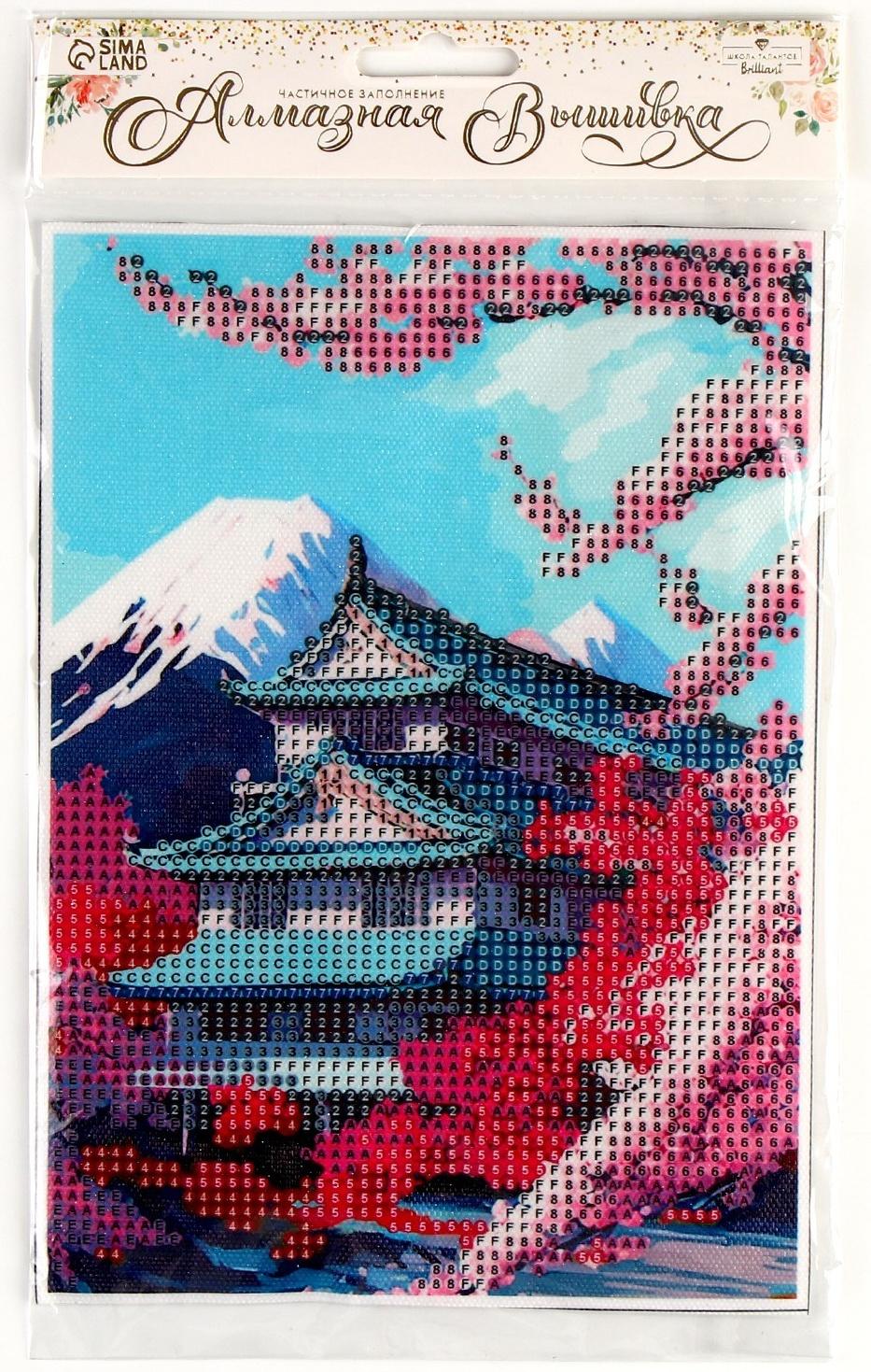 Алмазная вышивка с частичным заполнением на холсте «Сакура»‎, 15 х 21 см, холст