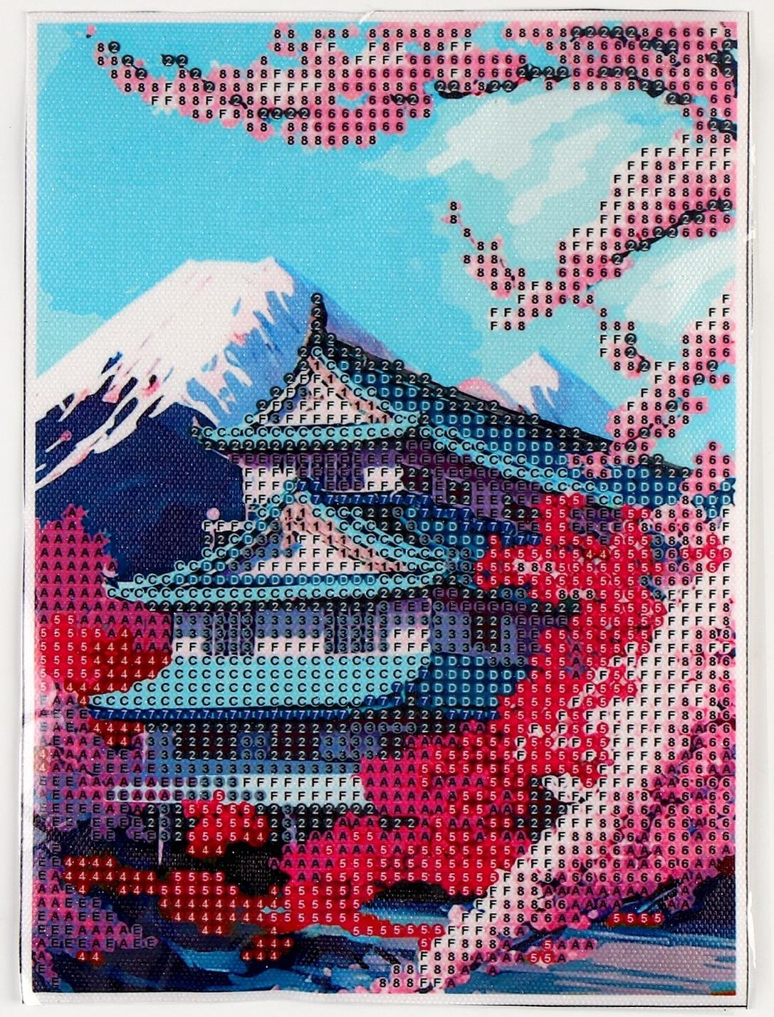 Алмазная вышивка с частичным заполнением на холсте «Сакура»‎, 15 х 21 см, холст