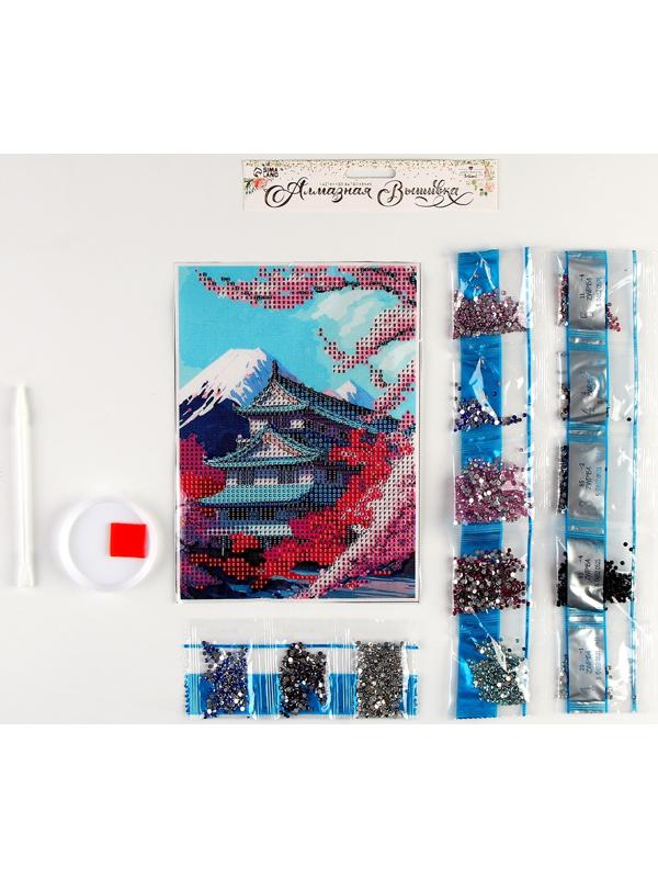 Алмазная вышивка с частичным заполнением на холсте «Сакура»‎, 15 х 21 см, холст