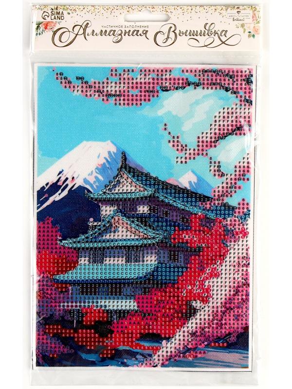 Алмазная вышивка с частичным заполнением на холсте «Сакура»‎, 15 х 21 см, холст