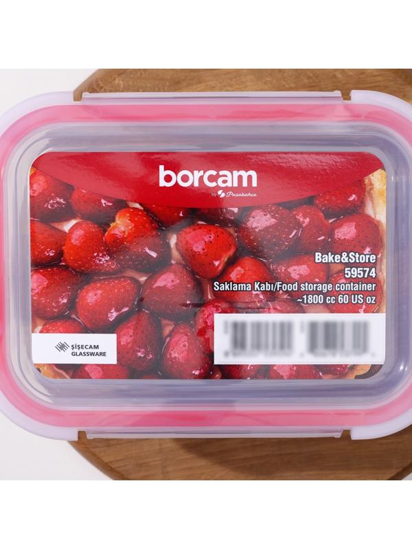 Контейнер прямоугольный Borcam, стеклянный, 1800 мл, с крышкой