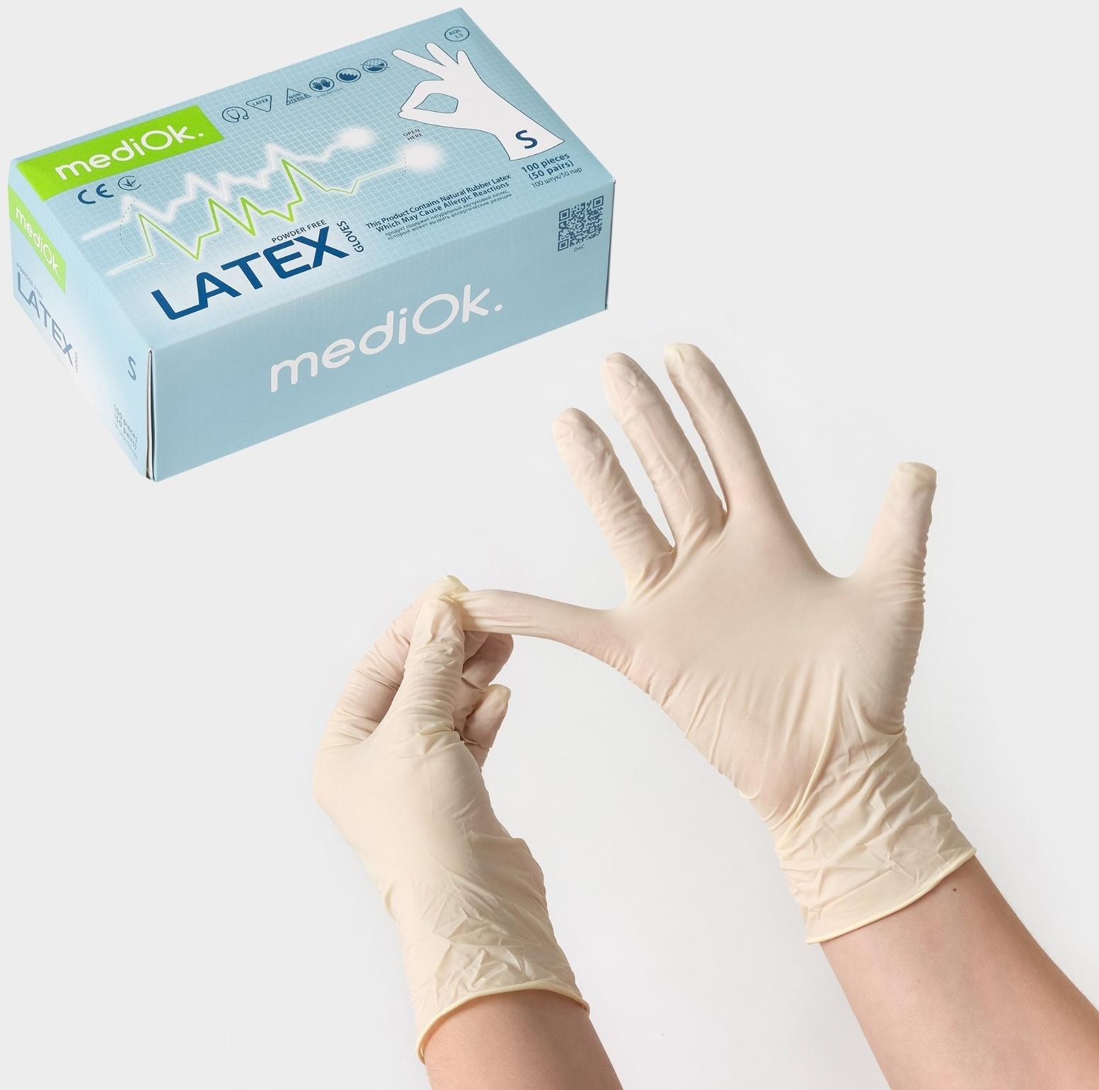 Латексные перчатки смотровые неопудренные, текстурированные, н/ст, размер S