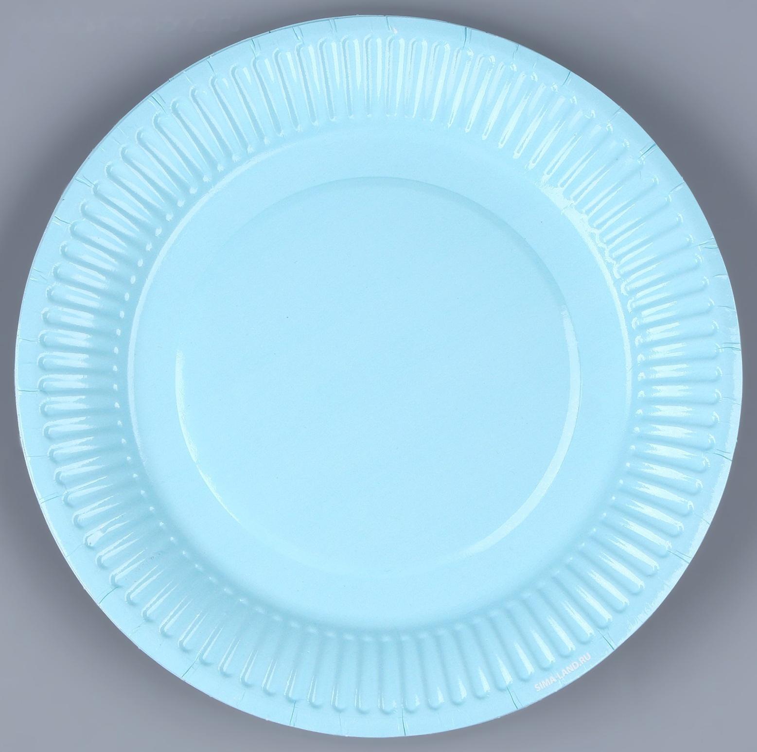 Тарелка бумажная однотонная, 18 см, небесный