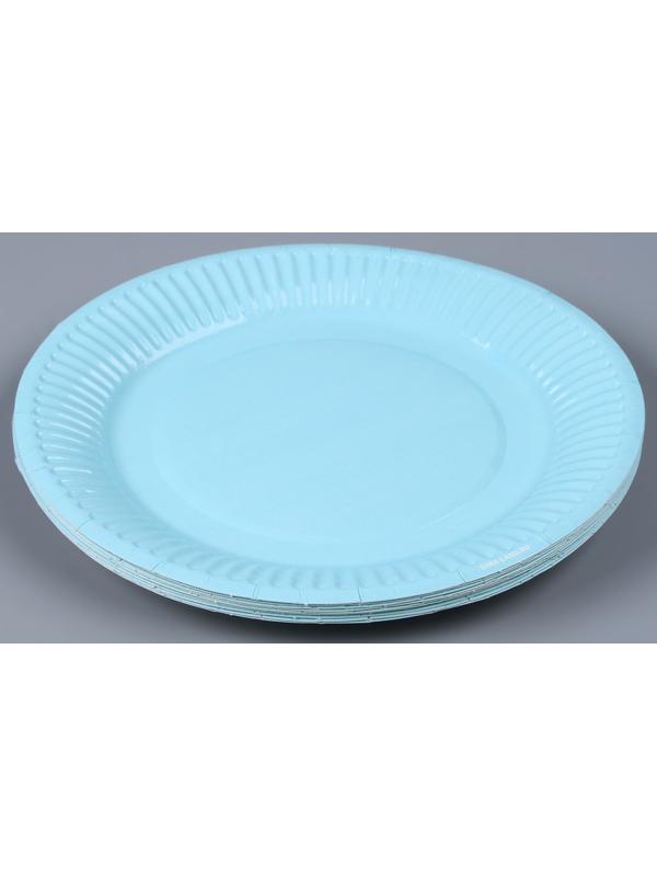 Тарелка бумажная однотонная, 18 см, небесный
