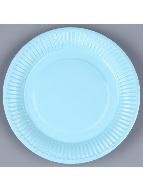Тарелка бумажная однотонная, 18 см, небесный