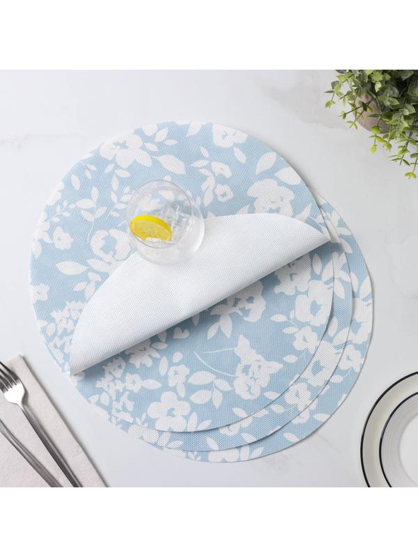 Набор салфеток сервировочных Доляна «Акварель. Круг», 4 шт, d=38 см, цвет голубой