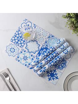 Набор салфеток сервировочных Доляна «Мозаика», 4 шт, 45×30 см, цвет синий