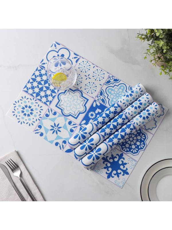 Набор салфеток сервировочных Доляна «Мозаика», 4 шт, 45×30 см, цвет синий