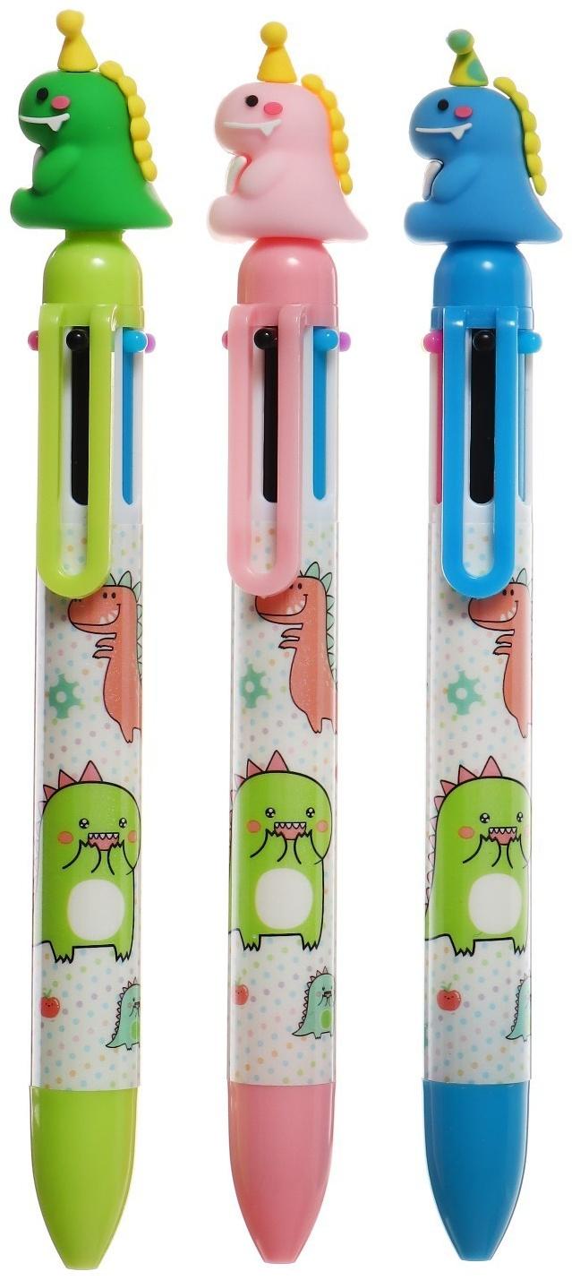 Ручка шариковая автоматическая, 6-ти цветная, Дракон МИКС