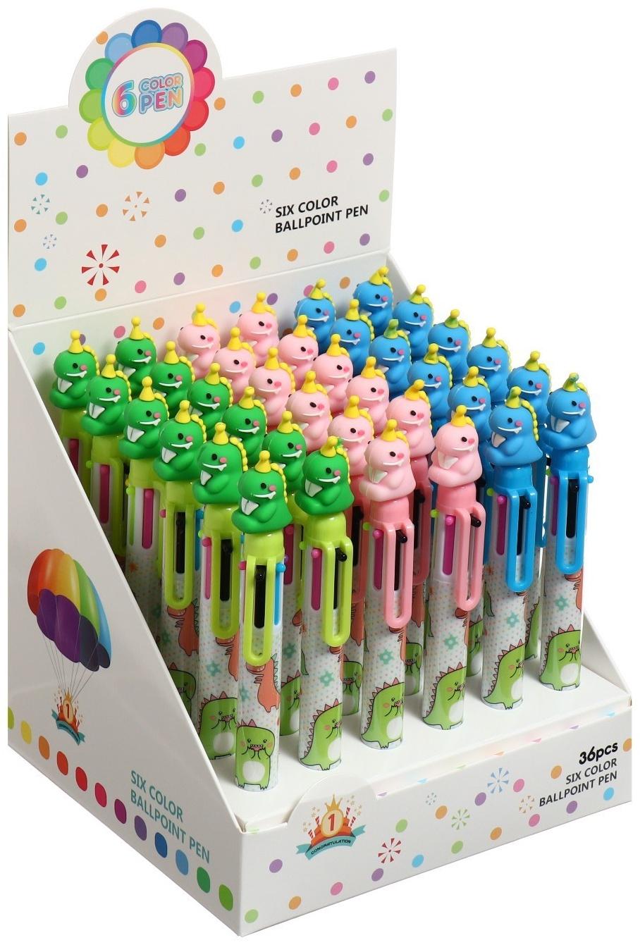 Ручка шариковая автоматическая, 6-ти цветная, Дракон МИКС