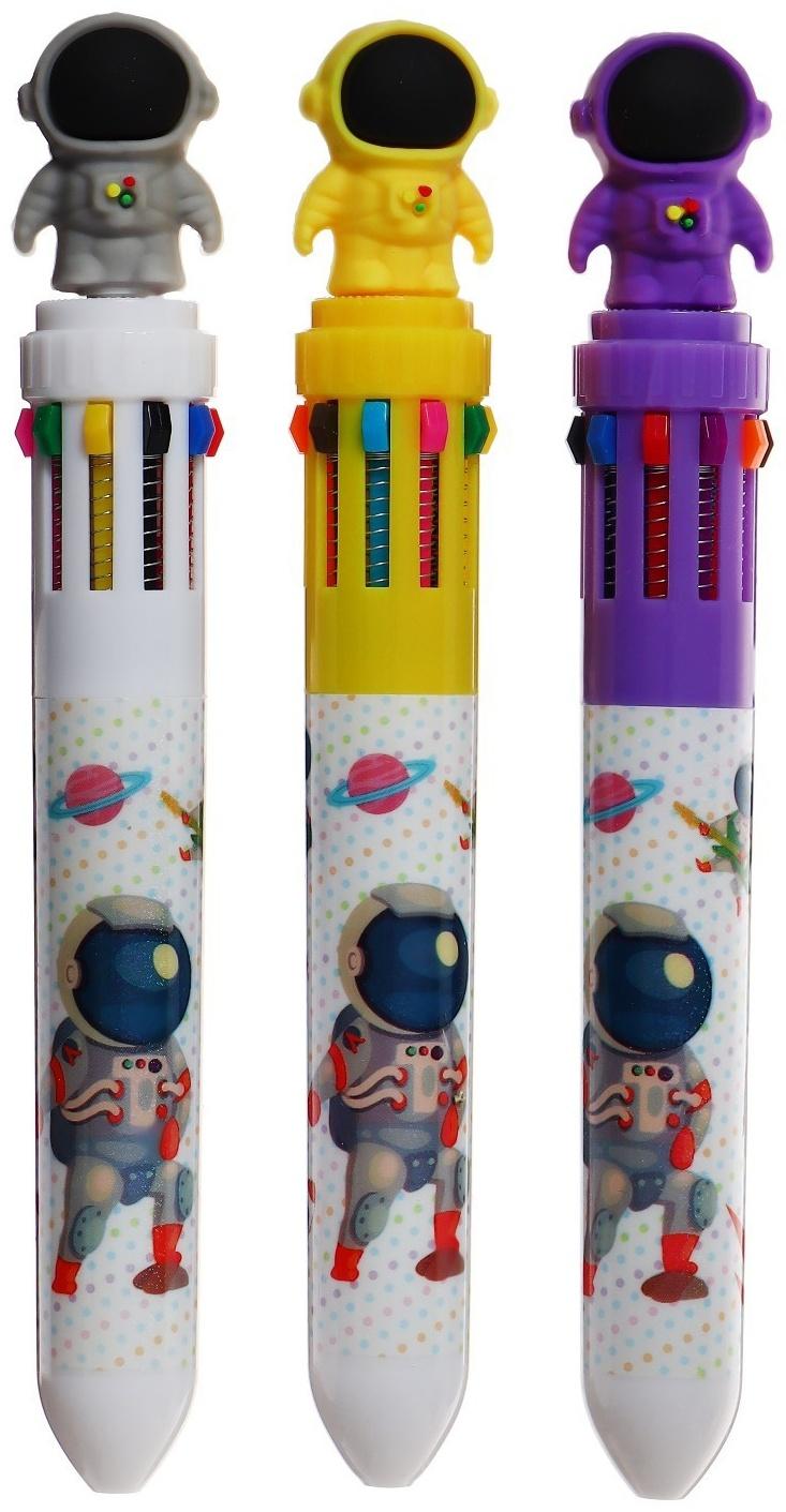 Ручка шариковая автоматическая, 10-ти цветная, Космонавт МИКС