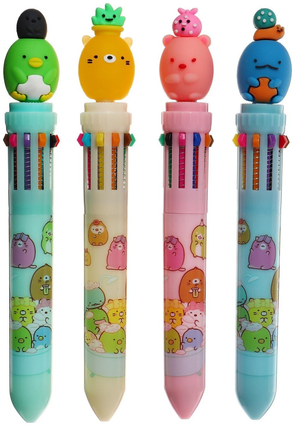 Ручка шариковая автоматическая, 10-ти цветная, Милашки МИКС