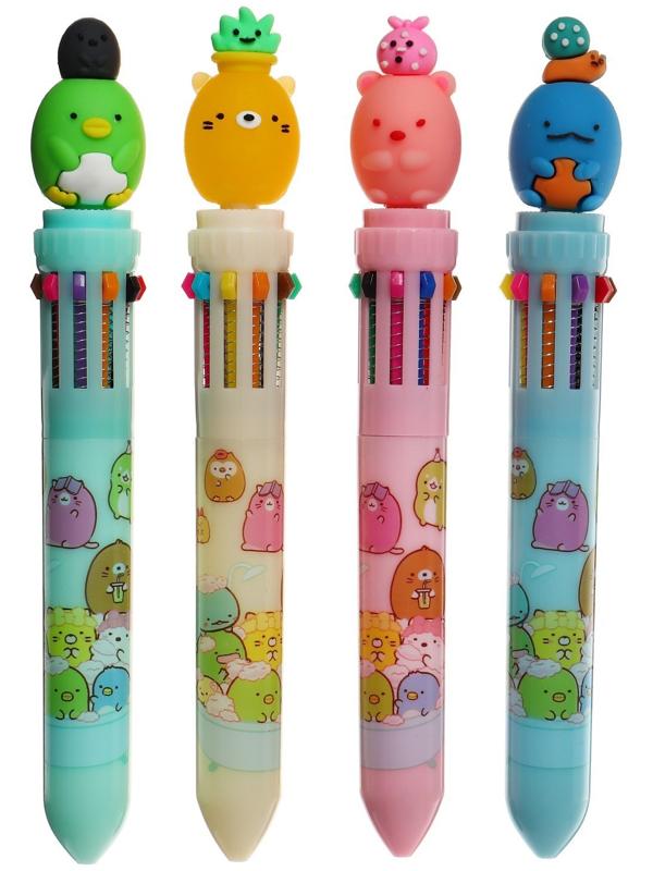 Ручка шариковая автоматическая, 10-ти цветная, Милашки МИКС