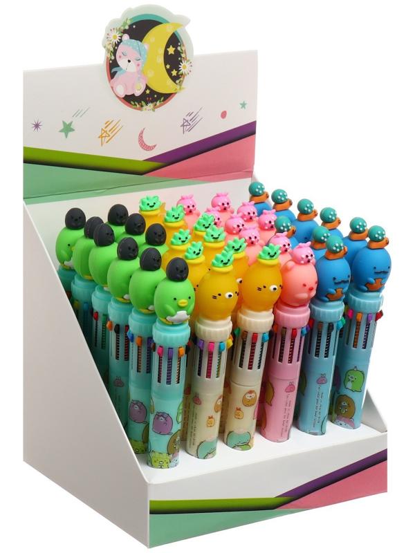 Ручка шариковая автоматическая, 10-ти цветная, Милашки МИКС