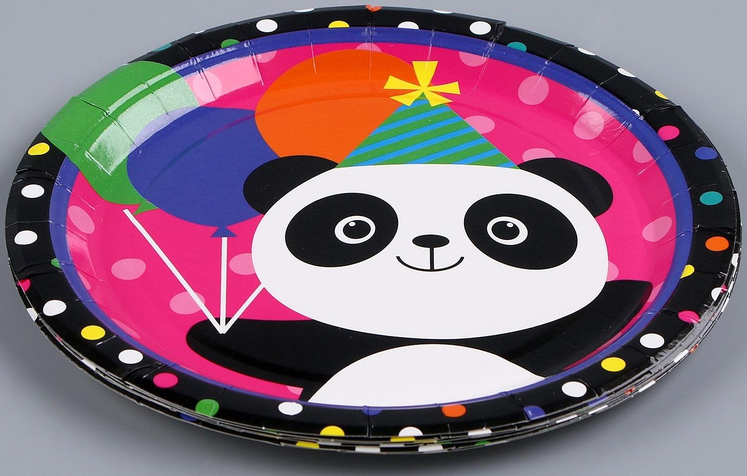 Тарелка бумажная «Панда с шариками», в наборе 6 шт.