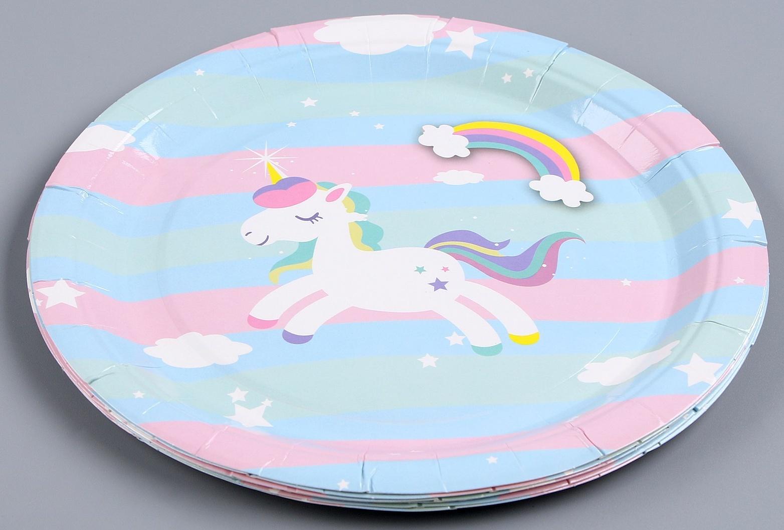 Тарелка бумажная «Радужный единорожка», в наборе 6 шт.