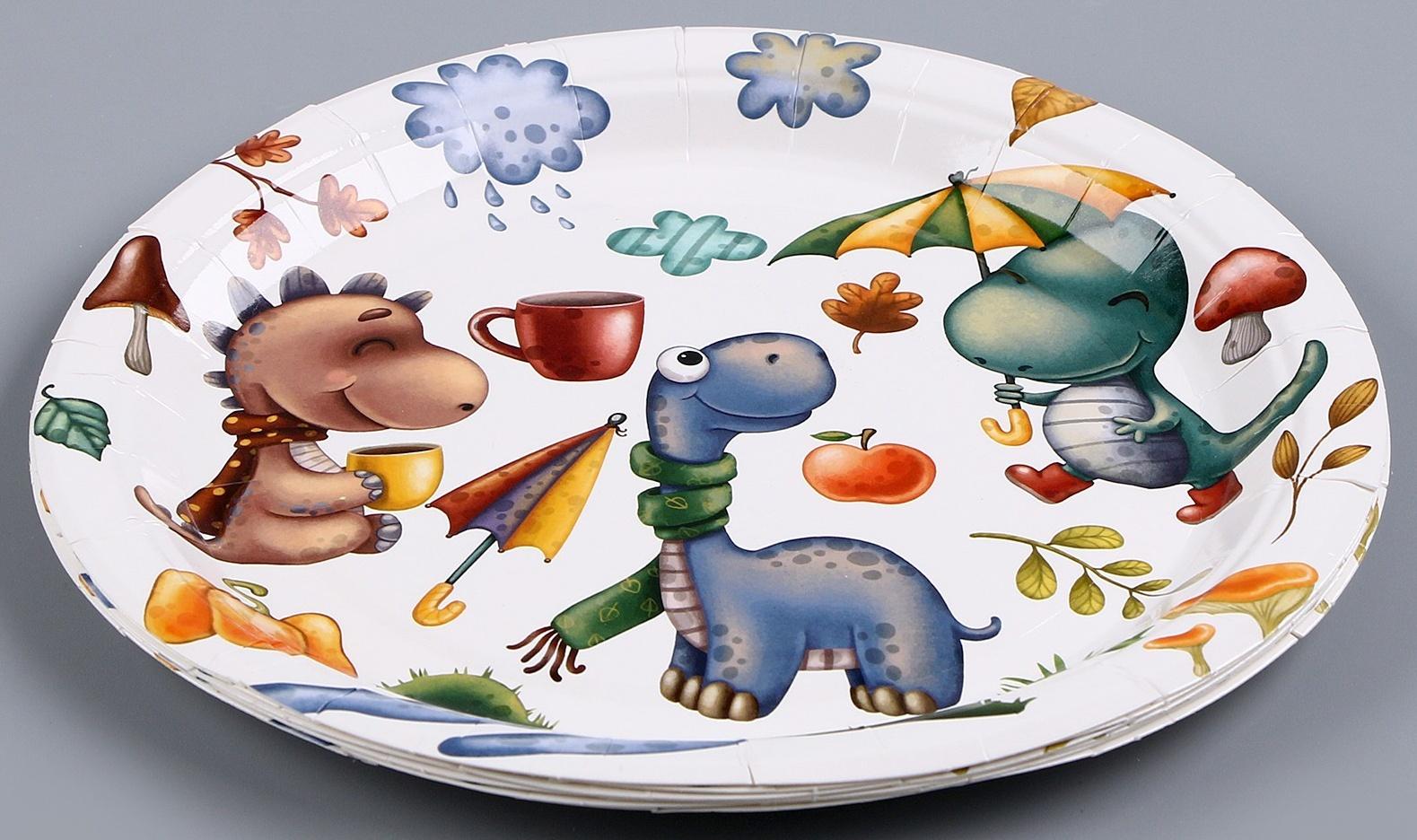 Тарелка бумажная «Динозаврики», в наборе 6 шт.