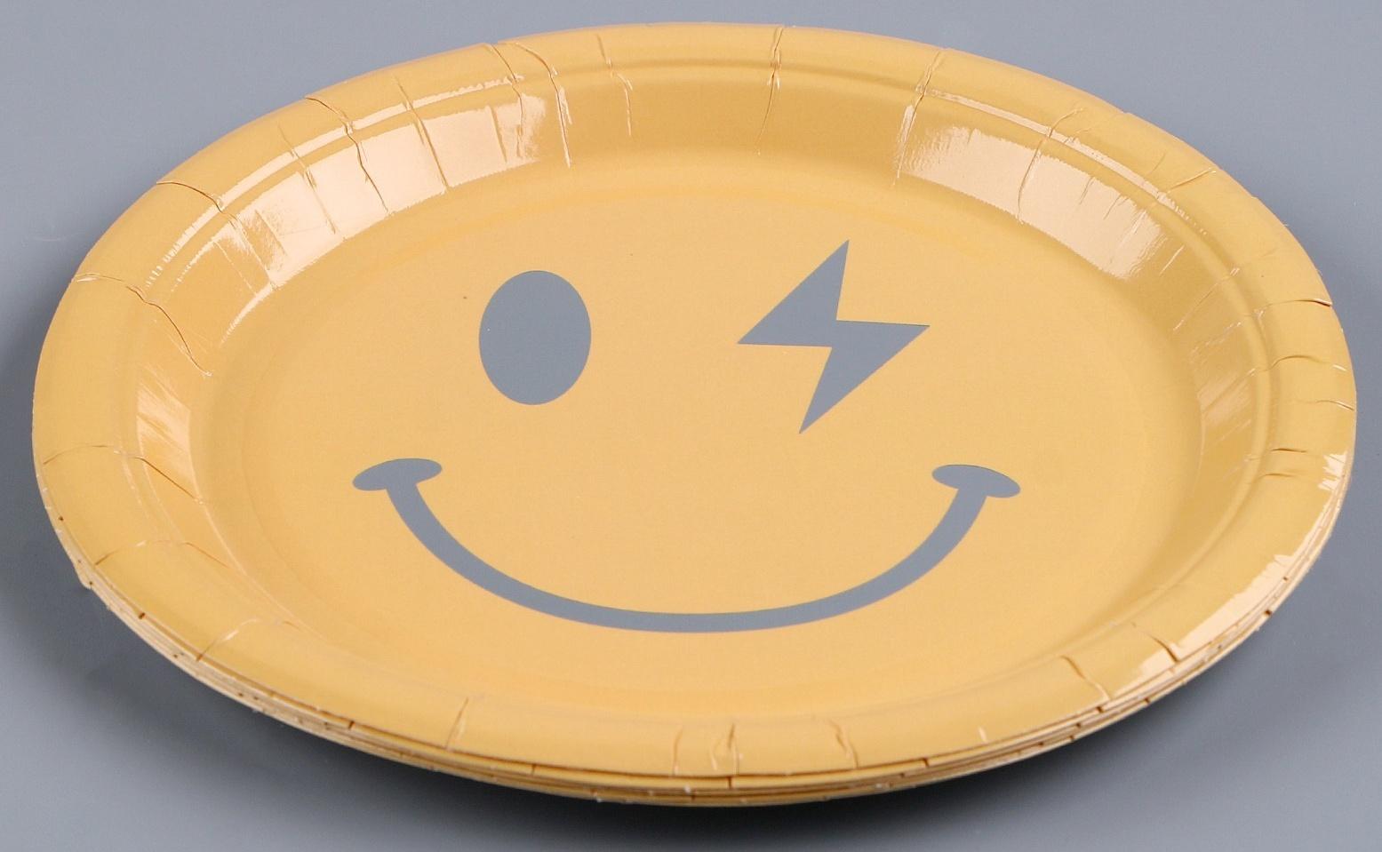 Тарелка бумажная «Смайл», в наборе 6 шт., цвет жёлтый