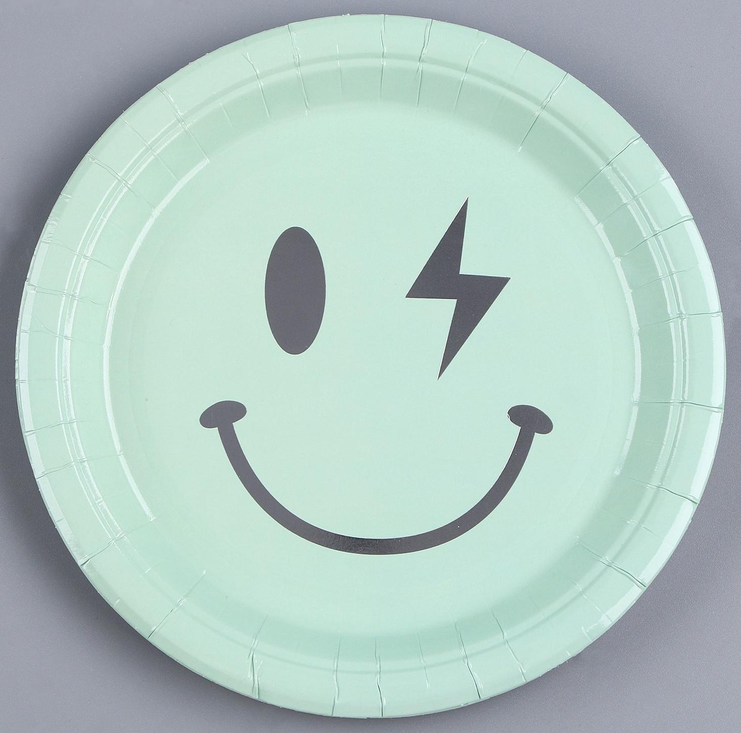Тарелка бумажная «Смайл», в наборе 6 шт., цвет мятный