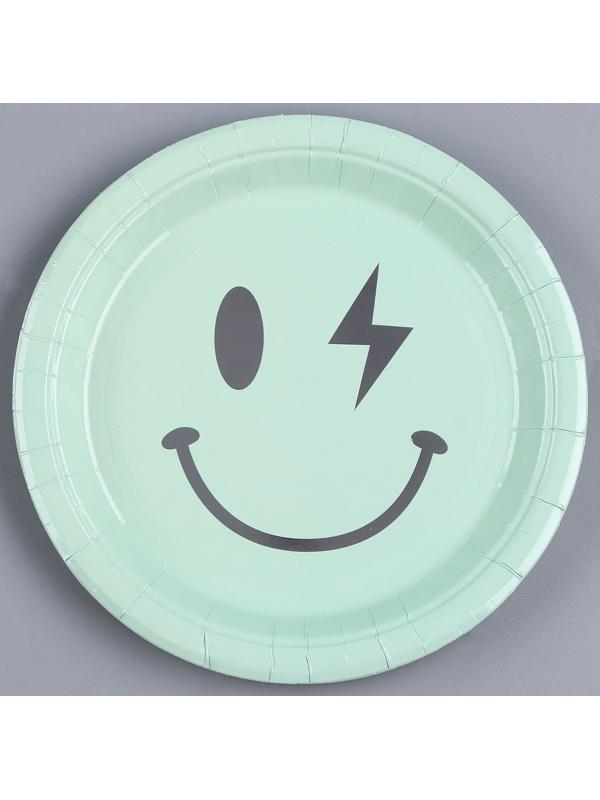 Тарелка бумажная «Смайл», в наборе 6 шт., цвет мятный