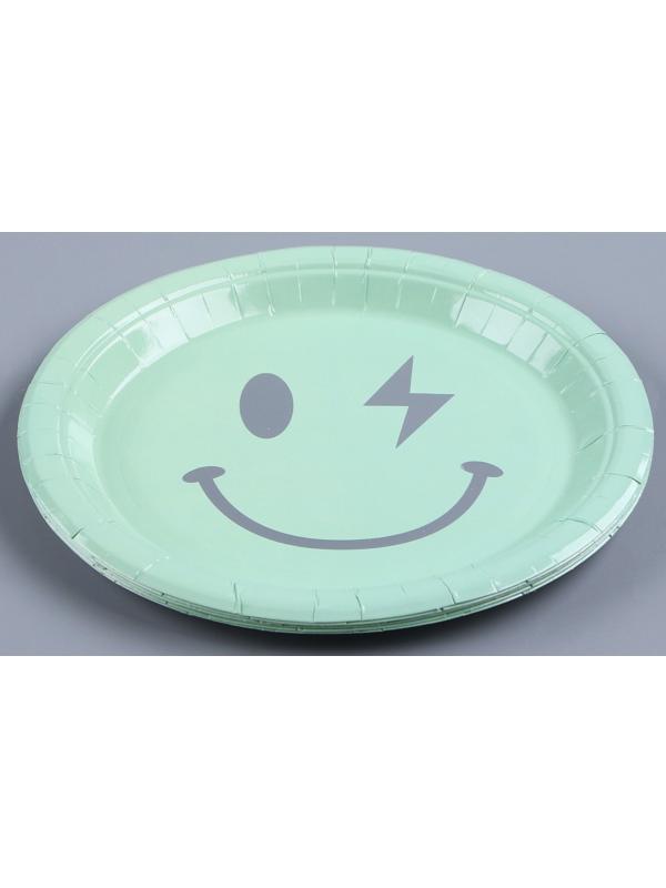 Тарелка бумажная «Смайл», в наборе 6 шт., цвет мятный