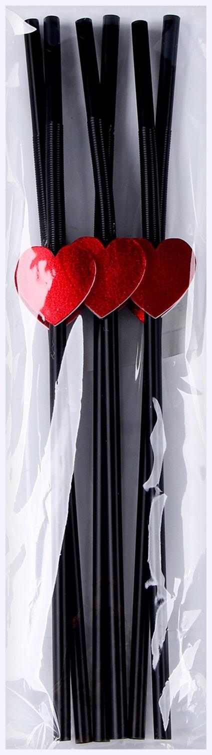 Трубочки для коктейля, с сердцами, в наборе 6 шт., чёрные
