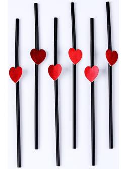 Трубочки для коктейля, с сердцами, в наборе 6 шт., чёрные