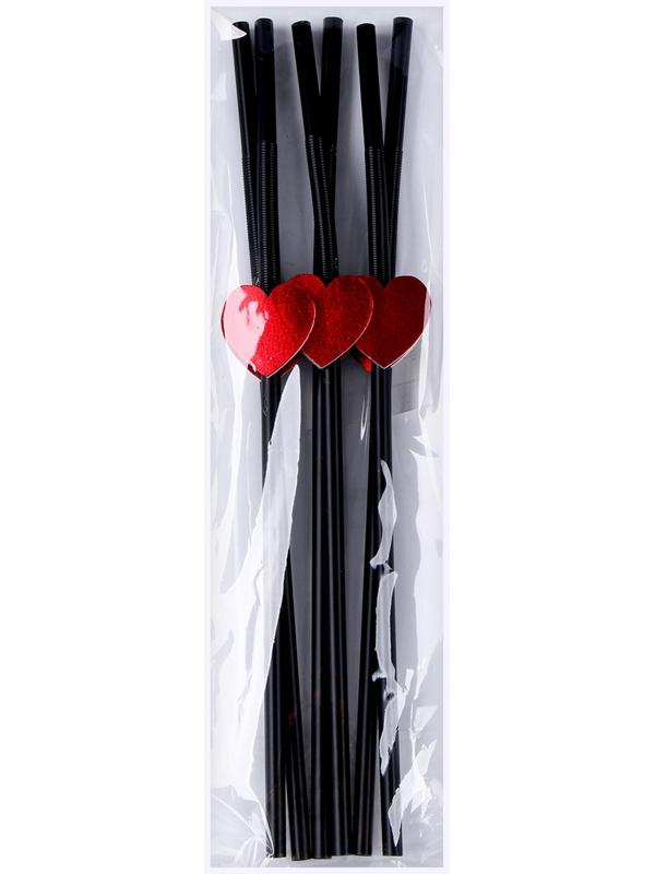 Трубочки для коктейля, с сердцами, в наборе 6 шт., чёрные